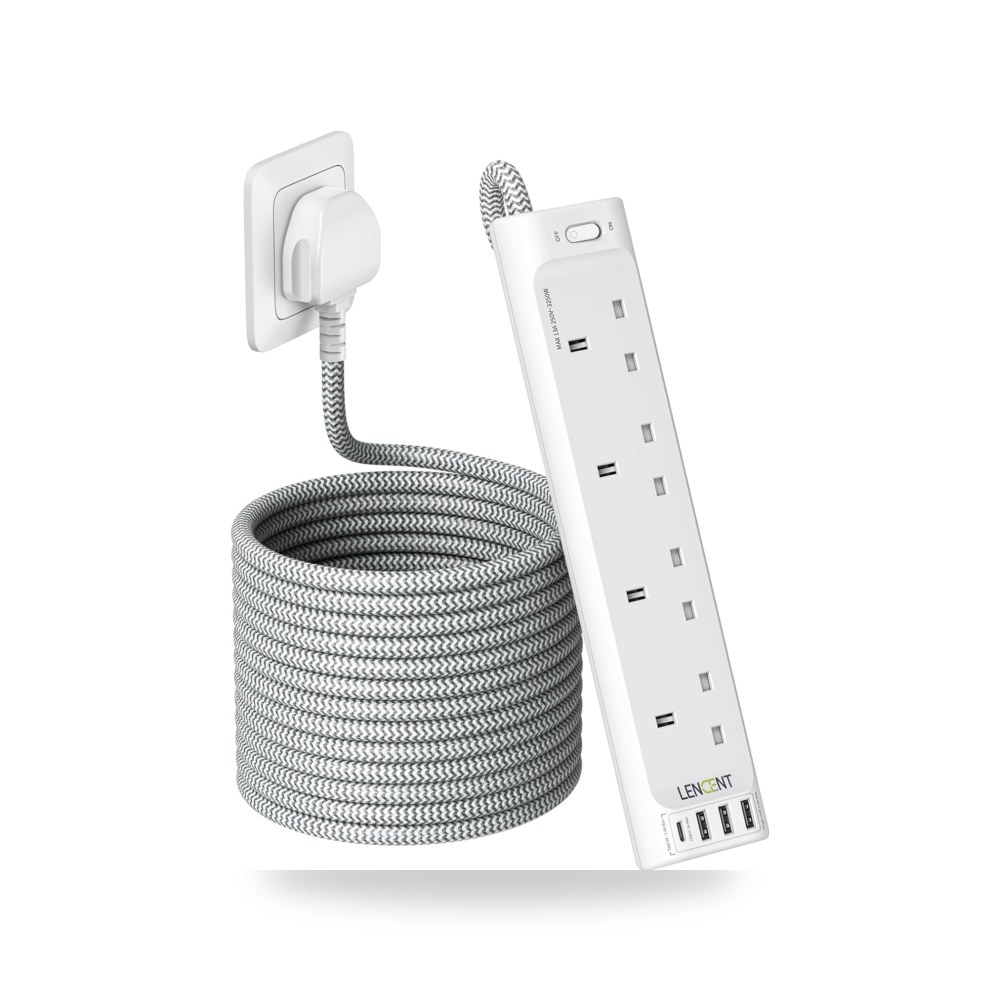 وصلة تمديد بطول 5 متر من لينسينت مع 4 فتحات USB، شريط طاقة لانسينت موديل USB-C