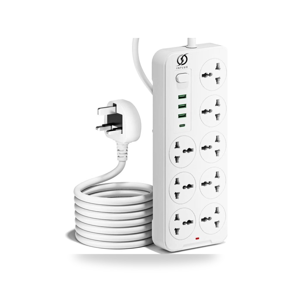 سلك تمديد من انفلوكس مع 8 منافذ، سلك 3 متر مع منافذ USB