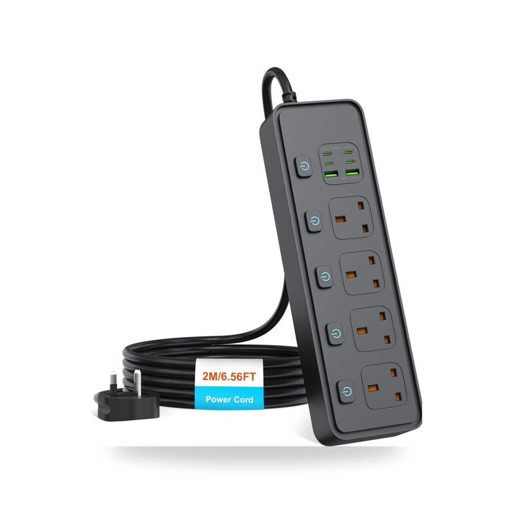 سلك تمديد 4 اتجاهات مع فتحات USB، مقبس بريطاني 3 هيتريندز