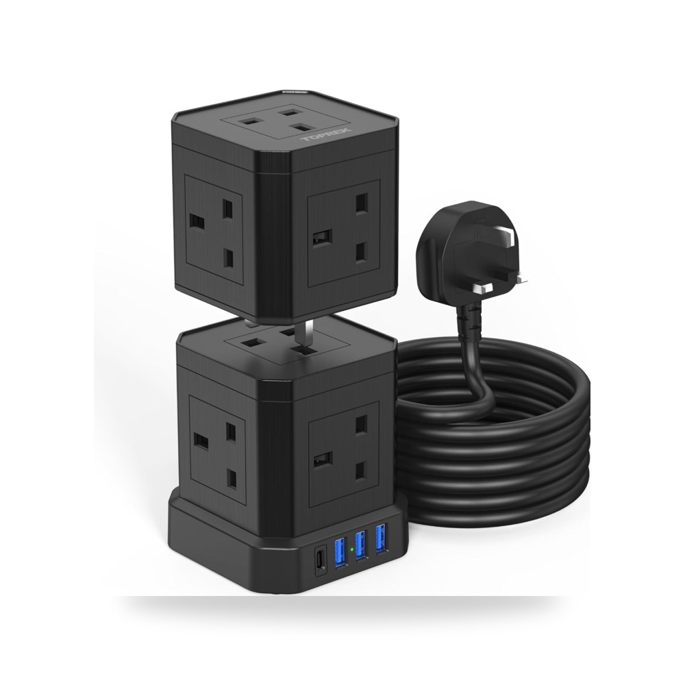 وصلة تمديد عمودية على شكل برج مع فتحات USB وحماية من اندفاع توبريك موديل USB-C