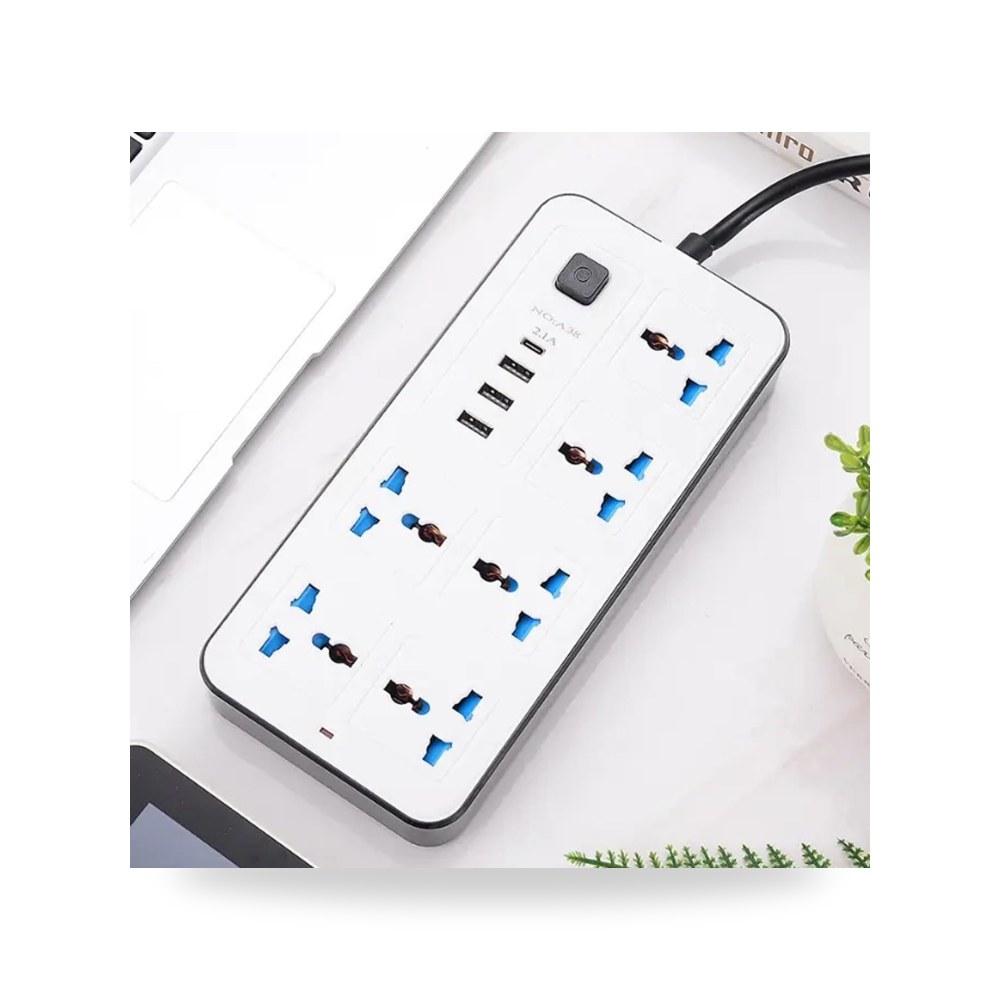 سبرنترز - مقبس تمديد عالمي | سلك 2 متر | 6 منافذ تيار متردد موديل USB-C