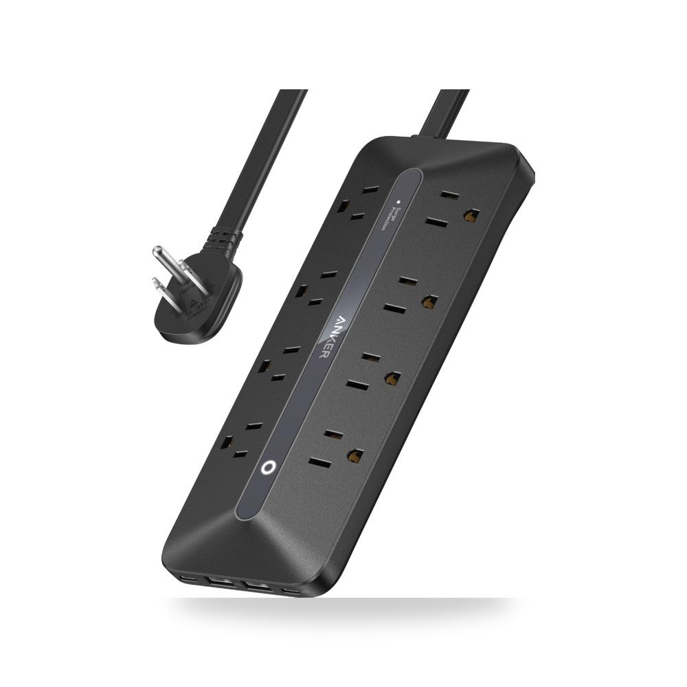 شريط طاقة بقابس مسطح، شريط طاقة USB-C 12 في 1 مع 8 منافذ اندفاع التيار 900 جول