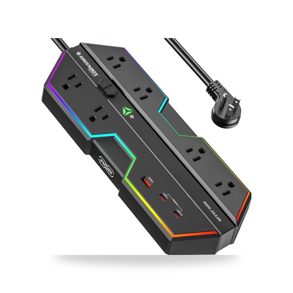 شريط طاقة 4000J للحماية من اندفاع التيار مع منافذ USB، 6 موديل Wide-Spaced
