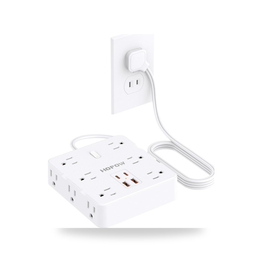 شريط طاقة ذو شقين مع 12 تيار متردد و4 منافذ USB (2 USB-C)، هوبو من شقين الى 3 شقوق