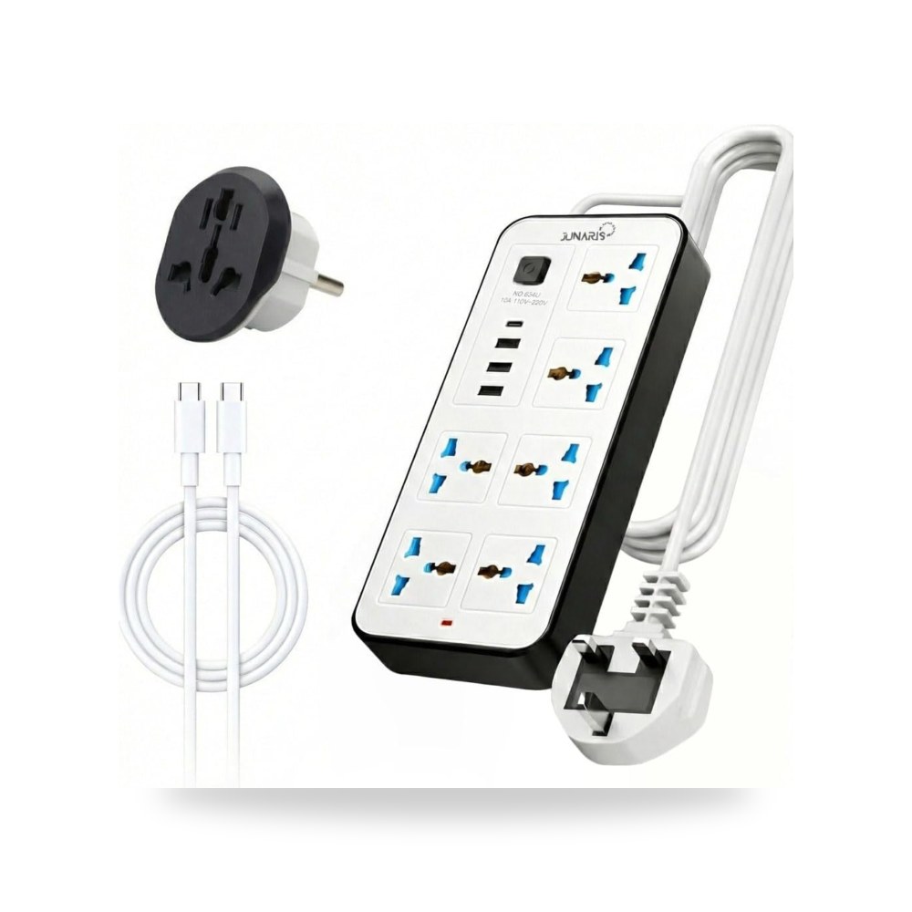 موزع كهرباء عالمي مع 6 منافذ، 3 منافذ USB A موديل USB-A