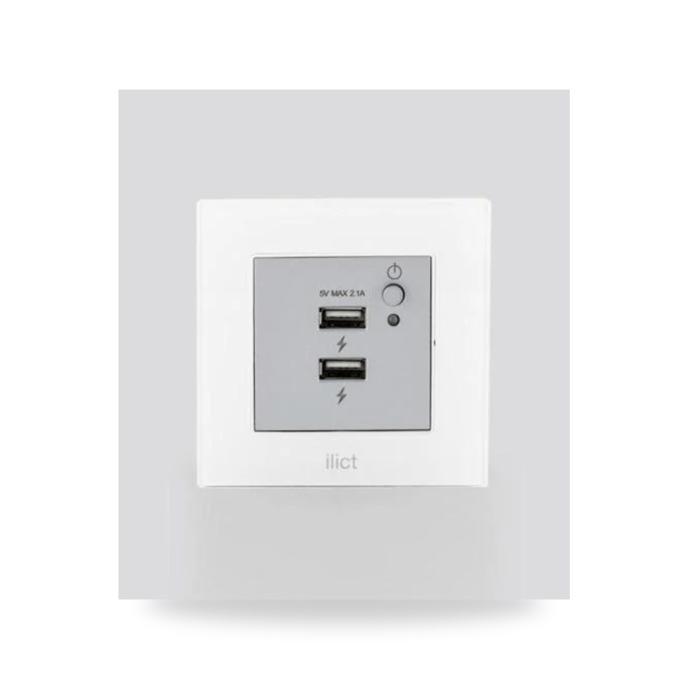 مقبس يو اس بي USB مزدوج الزجاجي الأبيض المثلج