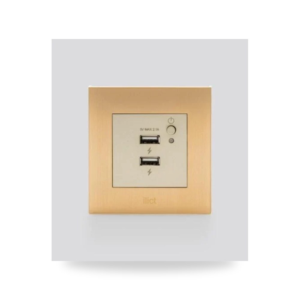 مقبس يو اس بي USB مزدوج الفولاذي الذهبي