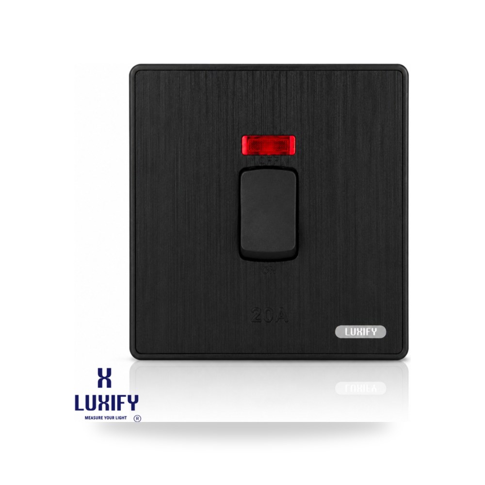 مفتاح سخان دبل بول 20A أسود بيانو لوكسيفاي (Luxify)