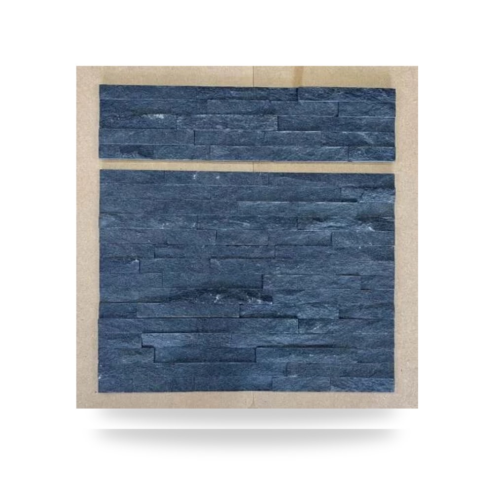 شرائح حجر جداري طبيعي للتكسيات المعمارية والواجهات مقاس 15 × 60 سم طراز 002 لون أسود فحمي