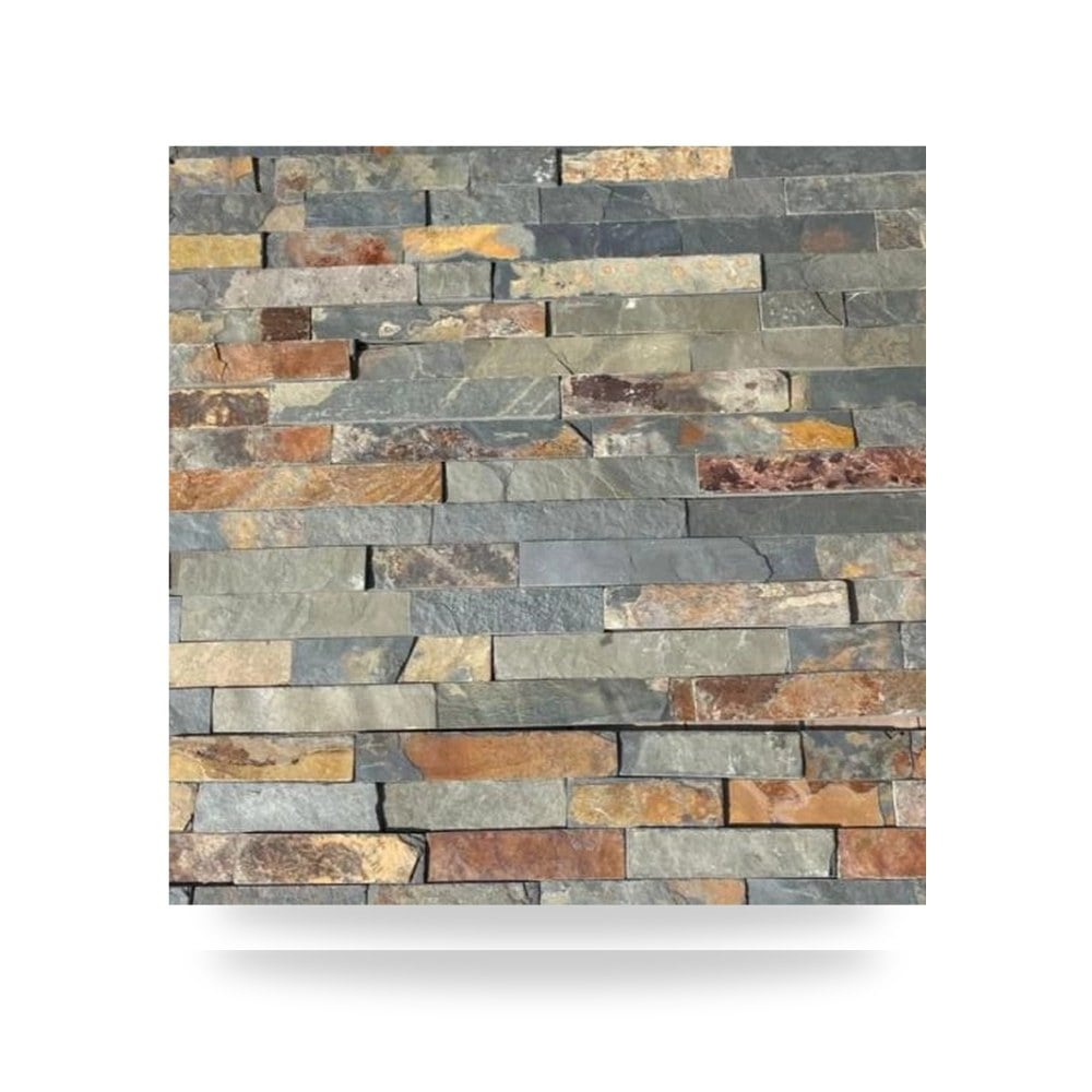 شرائح حجر جداري طبيعي للتكسيات المعمارية والواجهات مقاس 15 × 60 سم طراز SLATE 6 لون ذهبي