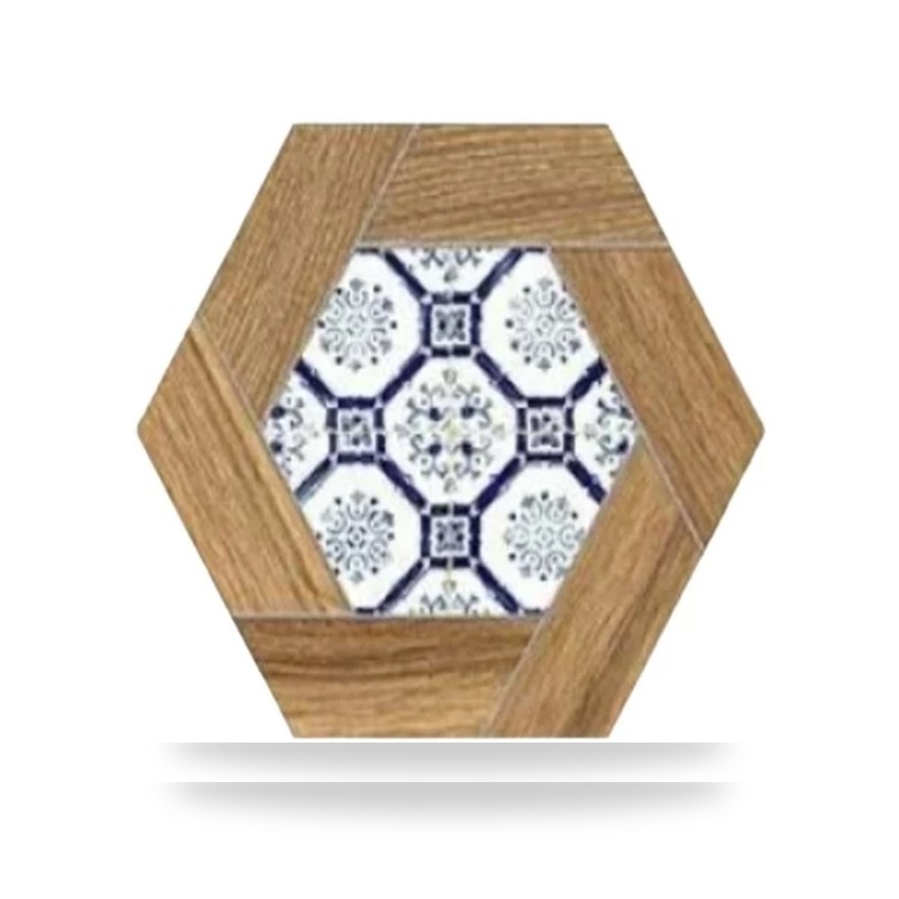 بلاط بورسلان ديكوري أندلسي سداسي مطبوع رقمياً مقاس 23×27 سم طراز R 39793 متعدد الألوان
