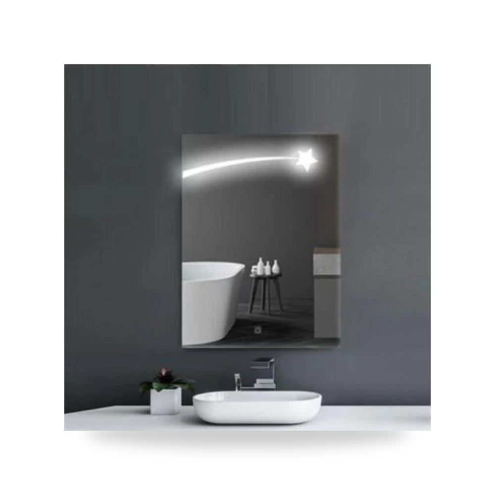 مراءه حمام مع اضاءه ليد باللمس 80 × 60 سم فضي Silver موديل 541